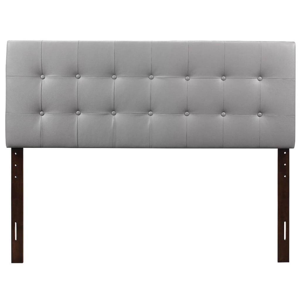 Full Headboard Light Grey Tufted Faux Leather, Adjustable Height, Asian Style, Dorm Room Decor, Bedroom Upgrade
