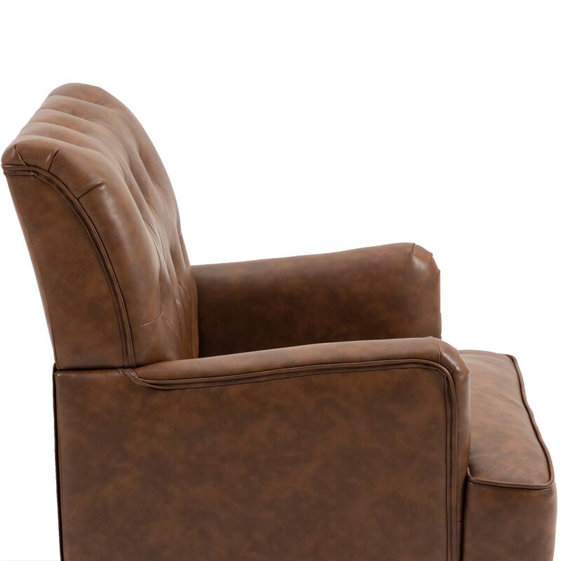 Mid-Century Leather Tufted Accent Chair for Living Room