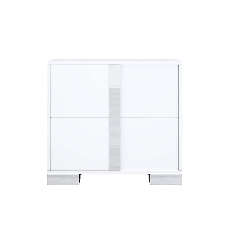Elegant Nightstand w/Metal Handle,Mirrored Bedside Table w/2 Drawers