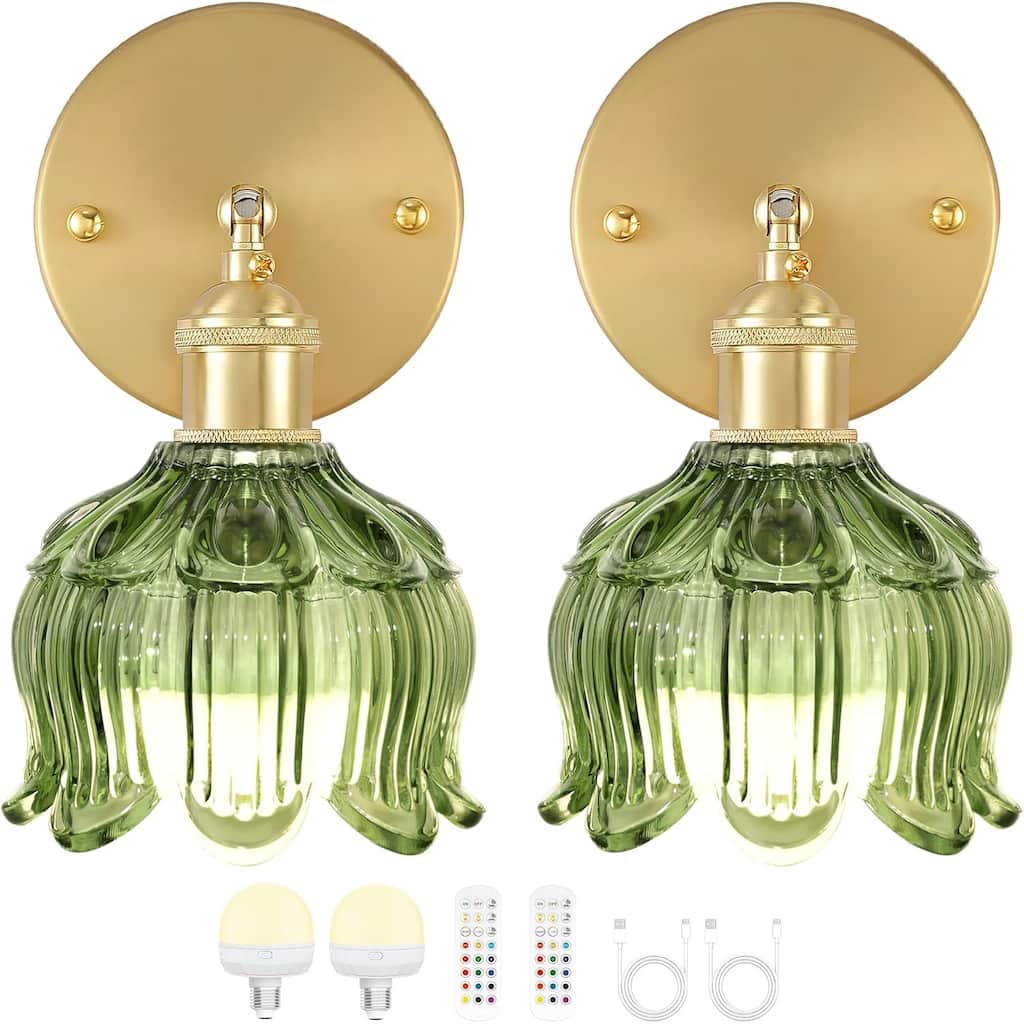 Set of 2 bedroom light green wall light brass, glass kitchen light