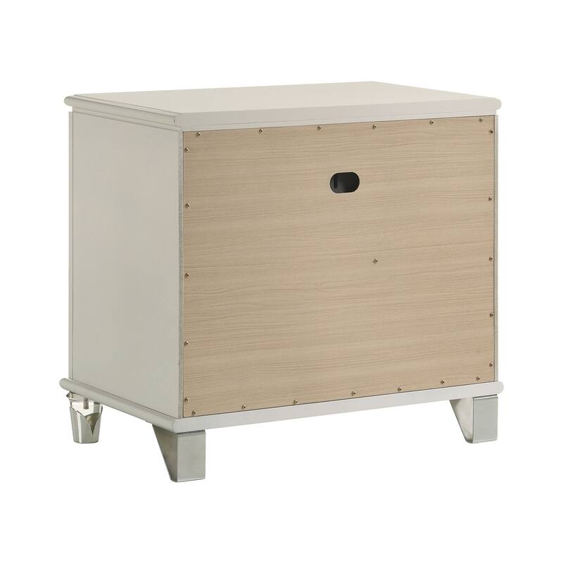 2 Drawers Wooden Nightstand with Acrylic Legs in Pearl White