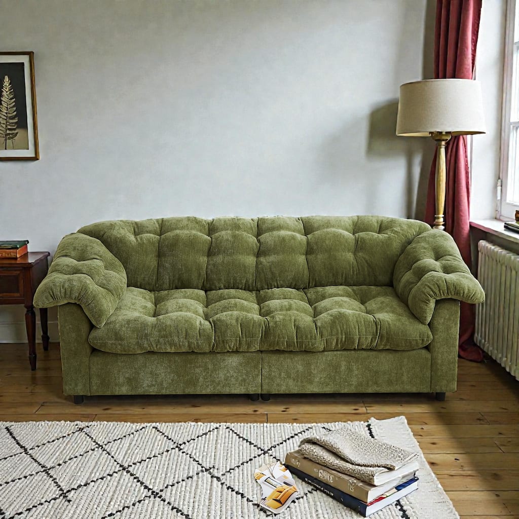 94.8" Chenille Deep Seat Sofa, Modern Cloud-Like Upholstered 3-Seater Couch for Living Room, Bedroom, Office & Apartments