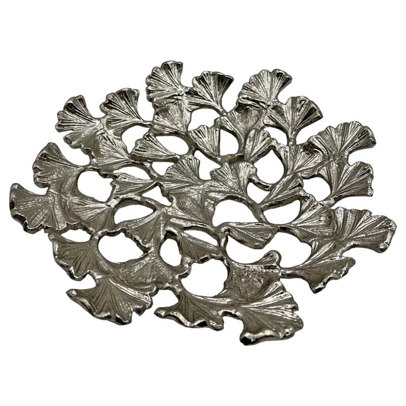 11.5 Inch Wide Decorative Handmade Aluminum Leaf Platter - 11.5 x 11.5 x 2 in - Nickel
