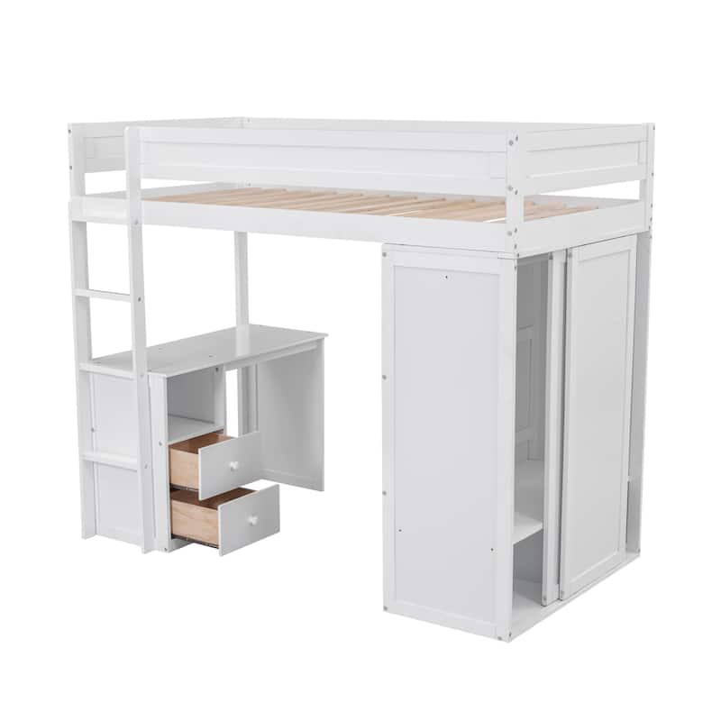 Twin Pine Loft Bed with Wardrobes and Desk