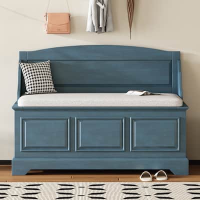 Retro Shoe Storage Bench with Safe Soft-Close Devices, Storage Chest with Hidden Storage