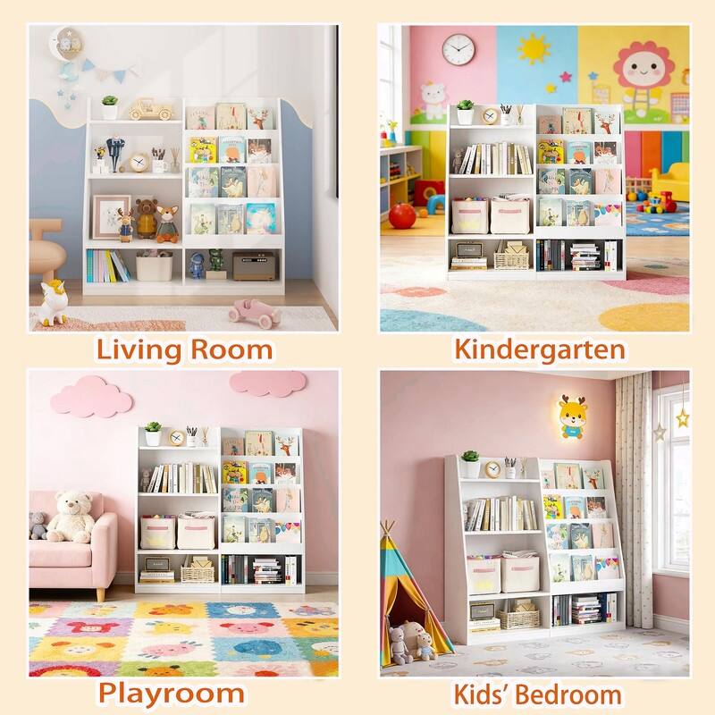 Kids Wooden Bookshelf and Toy Storage Organizer with 4-Tier Shelves
