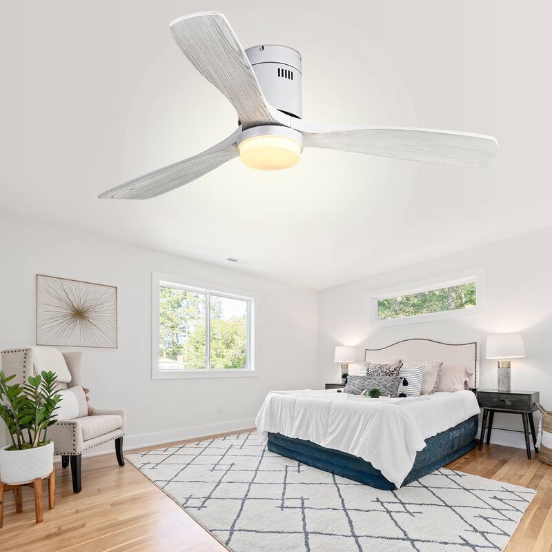 52 Inch Flush Mount Ceiling Fan With/without Light and Remote Modern Ceiling Fan Bedroom