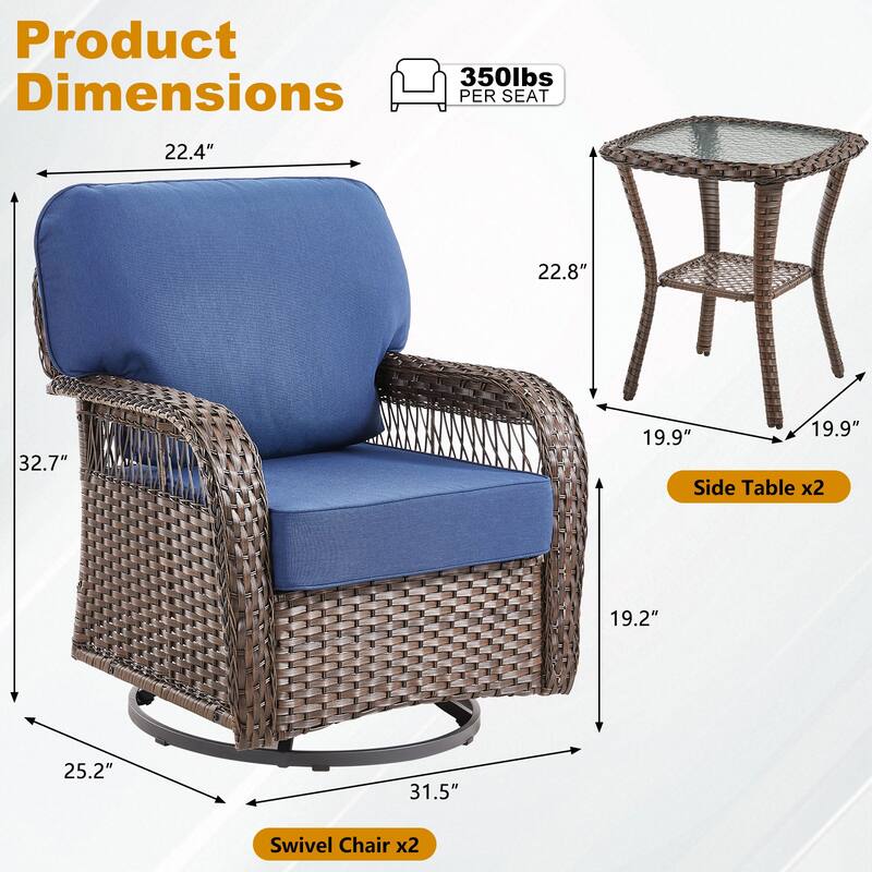 Pocassy Swivel Chair Table with Outdoor Ottoman Set.