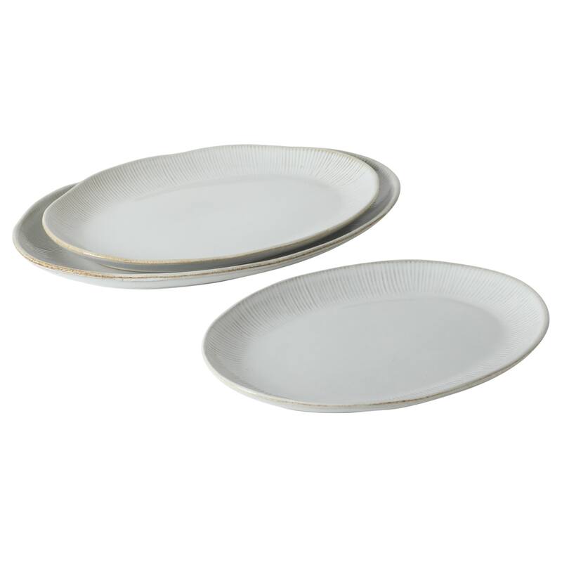 Gibson Elite Sandy Pines 3 Piece Oval Platter Set, 15.7", 13.75" & 12" Stoneware Reactive Serving Platters - White