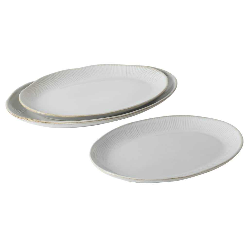 Gibson Elite Sandy Pines 3 Piece Oval Platter Set, 15.7", 13.75" & 12" Stoneware Reactive Serving Platters