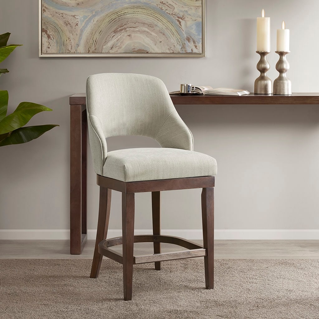 Madison Park Jillian Upholstered Counter Stool with Cutout Back Design and Swivel Sea