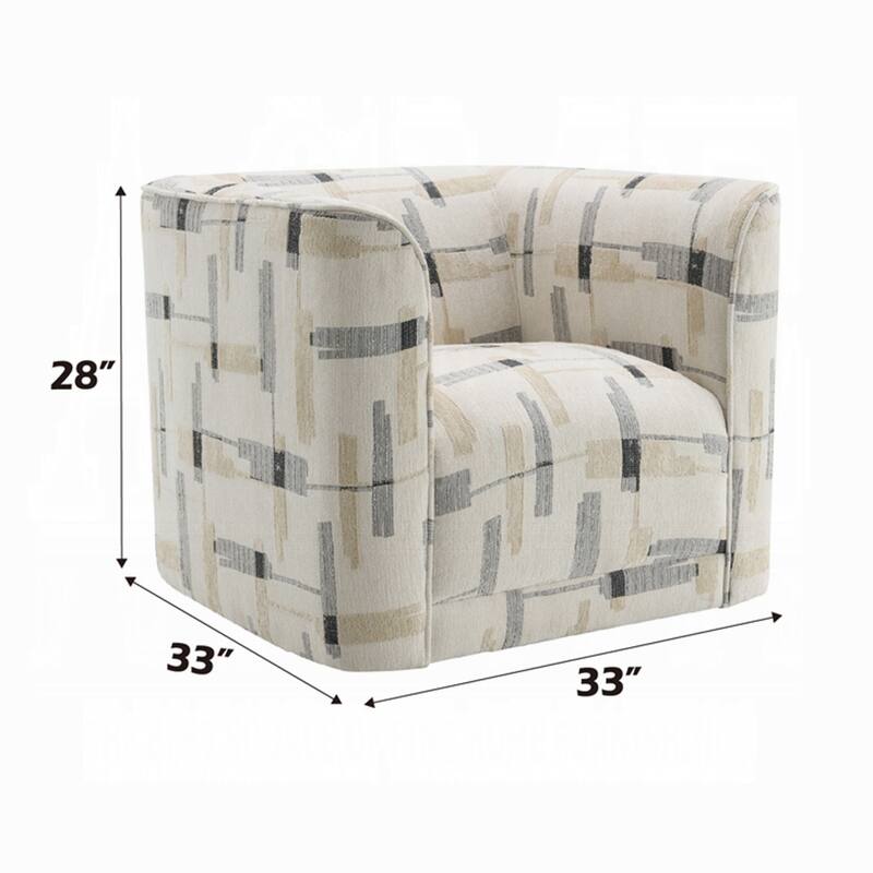 Lenu Swivel Accent Sofa Chair, Beige Pattern Fabric, Boxy Padded Seat
