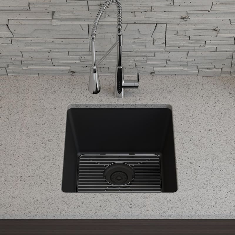 16" x 18" Quartz Single Bowl Kitchen Sink, Drop-In/Undermount, Granite Composite with Steel Grids & Basket Strainer,...