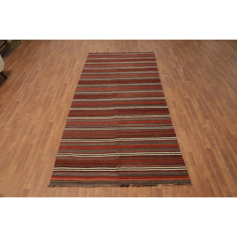 Hand Woven Oriental 100% Wool Carpet Southwestern Geometric Multi-Colored Kilim Area Rug - 10' 4'' X 4' 9''