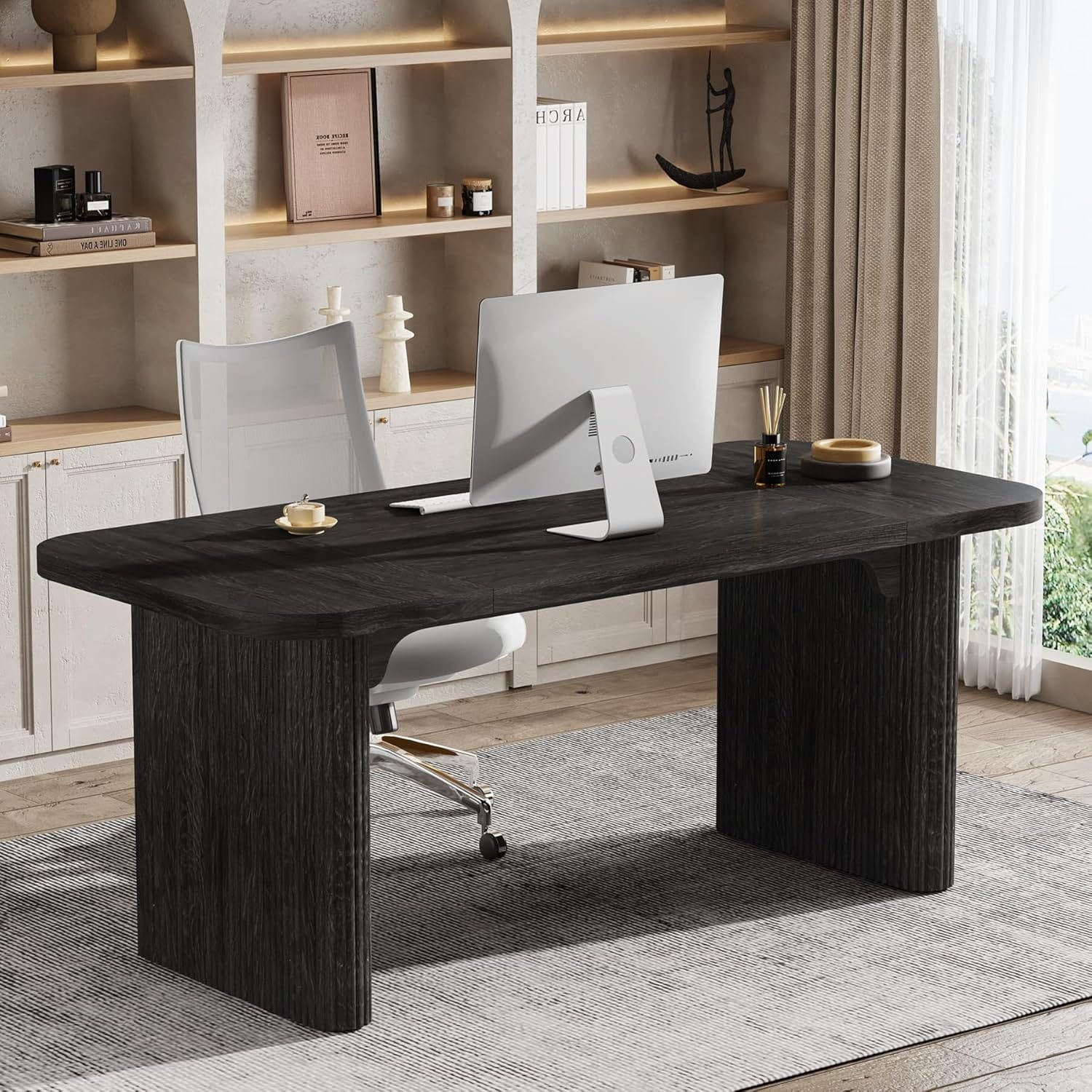 62-Inch Wood Rectangular Executive Desk Large Modern Conference Table for Home Office Boardroom