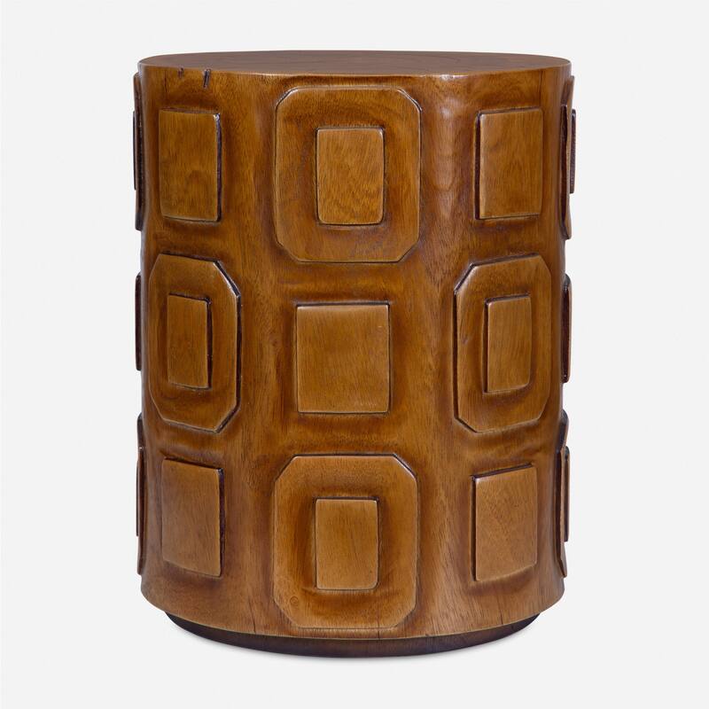 Geometric Round Wooden Accent Table - 18" - Brown