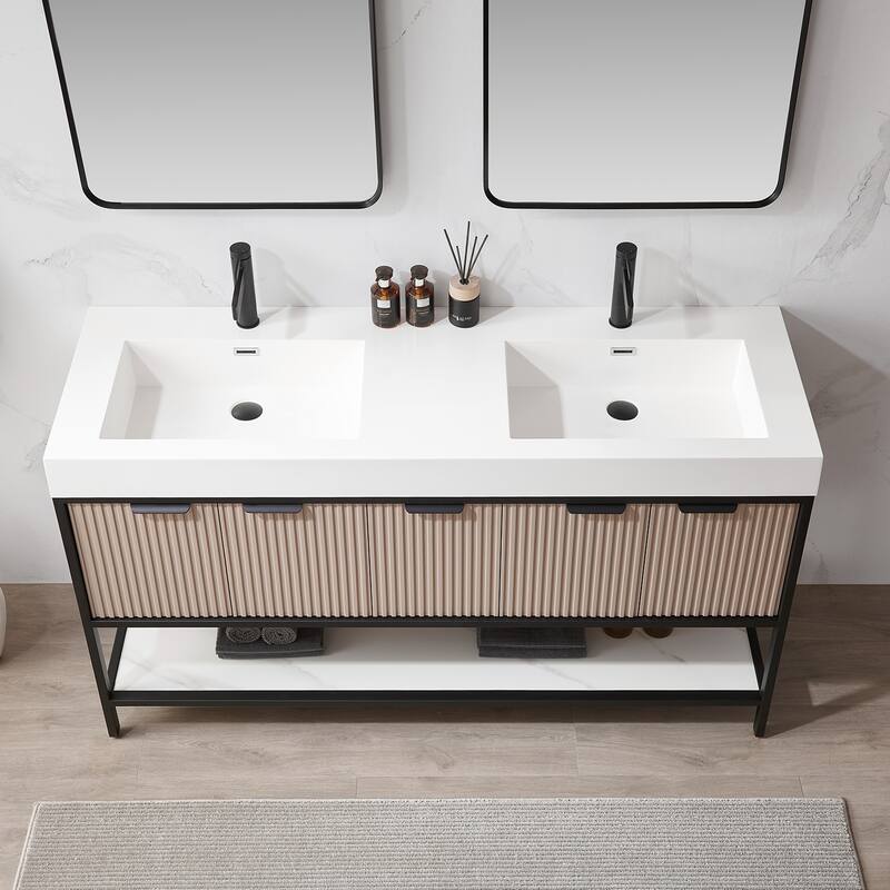 Marcilla 60 in. Double Sink Bath Vanity with Stone Sink Top