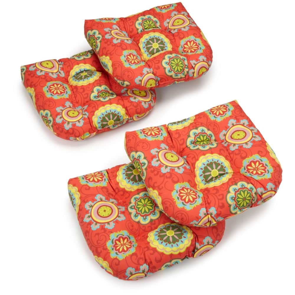 19-inch Rounded Back Tufted Indoor/Outdoor Chair Cushions (Set of 4) - 19" x 19"