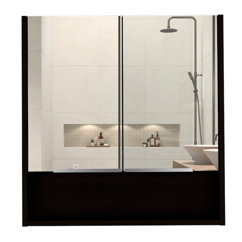 Mirror Cabinet - Double Doors, 3 Internal Shelves, 1 Open Shelf, Wall-Mounted Bathroom Storage