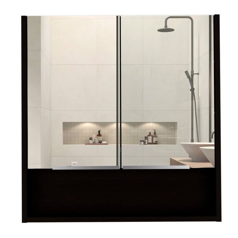 Rectangle Medicine Cabinet with Mirror, Two Doors, 4 Interior Shelves, White Finish, Perfect for Bathroom Storage