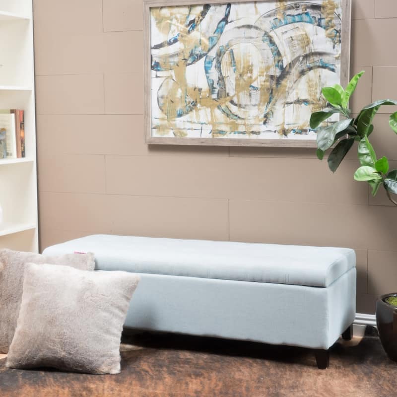 Mission Tufted Fabric Storage Ottoman Bench by Christopher Knight Home - 50.50"L x 18.75"W x 16.00"H - Light Sky
