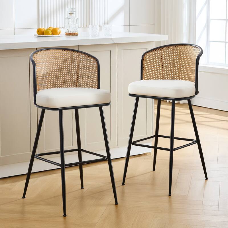 26"/29" Rattan Upholstered Bar Stool /Counter Stools Set of 2/3/4 - Set of 2 - PU-White - Bar Height