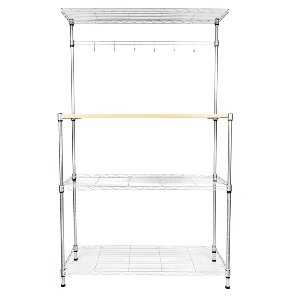 4 Layer Adjustable Kitchen Bakers Rack Microwave Oven Stand Storage Cart, Silver Powder