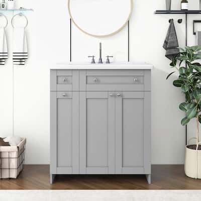 30-Inch Black Bathroom Vanity with Ceramic Sink