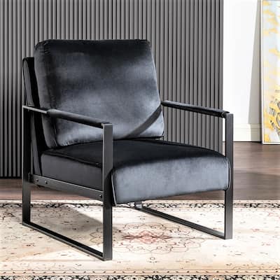 Hosam 25.4" Velvet Upholstery Metal Arms Chair