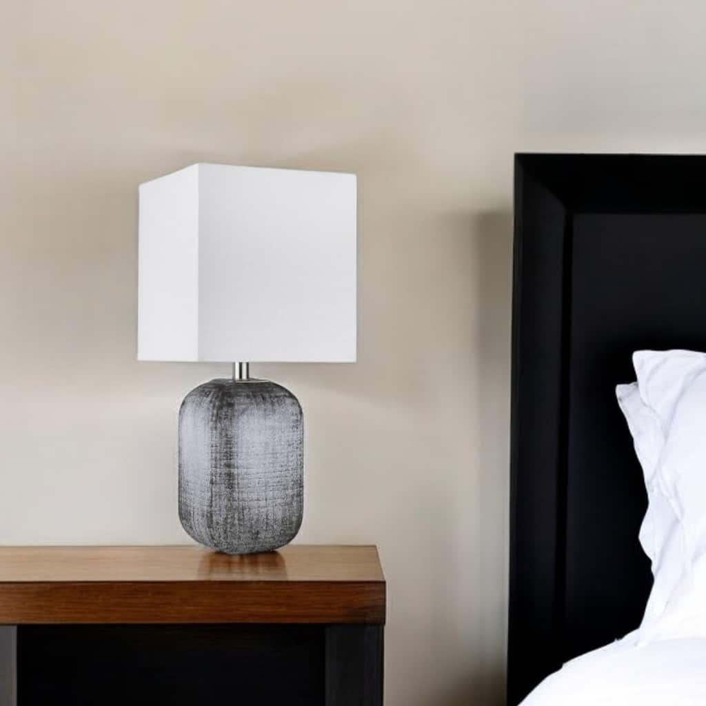 Modern 25-Inch Ceramic Table Lamp with Square White Fabric Shade - 11" x 11" x 24.75"