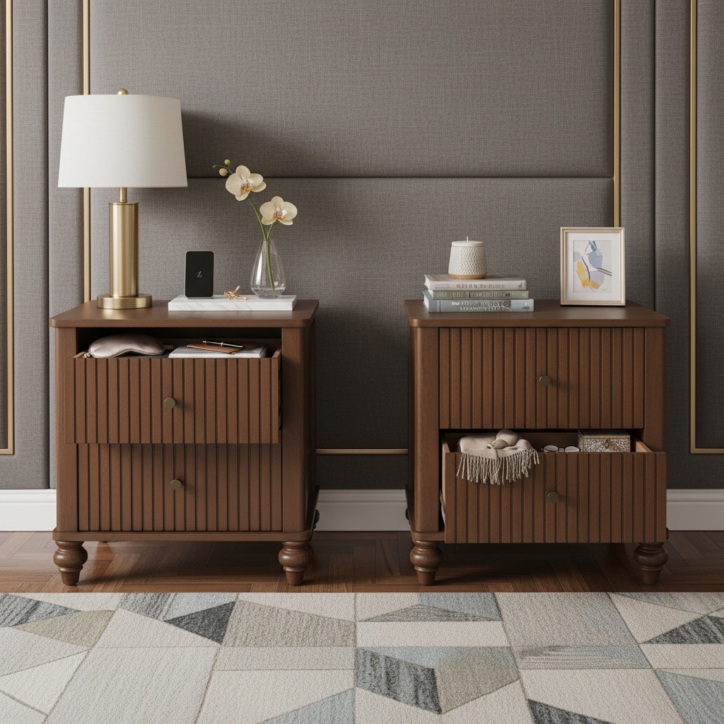 Christopher Knight Home - Modern Compact 23"H Wooden Nightstand Set with Vertical Slats Front Textured, Set of 2