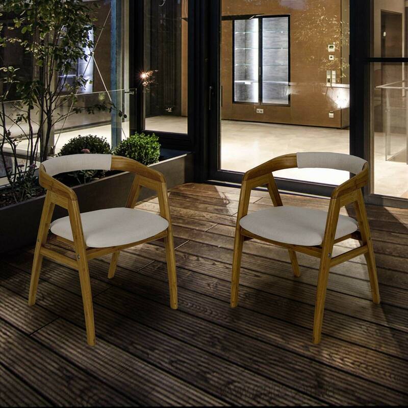 Gymax Set of 2 Bamboo Accent Chairs Leisure Chairs Armchairs w/ Seat
