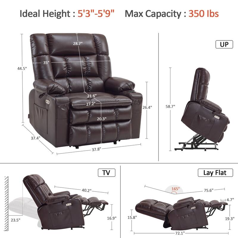 MCombo Dual Motor Power Lift Recliner Chair sofa with Massage and Heat, Infinite Position, Faux Leather R7897 (Medium-Wide)