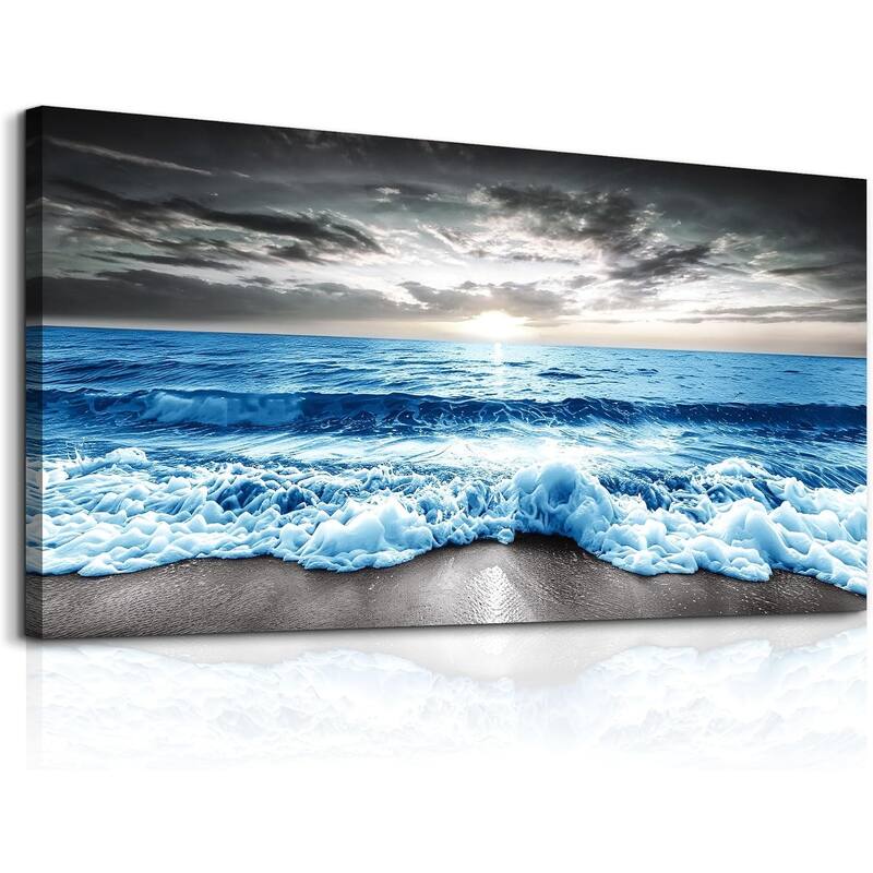 Blue Beach Sun Ocean Landscape Canvas Prints Wall Paintings - 24 x 48