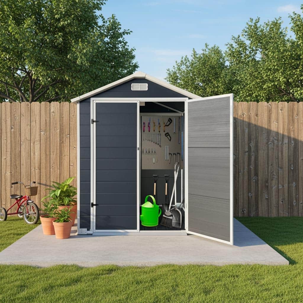6ft x 4ft Plastic Outdoor Storage with Floor and Lockable Door Plastic Garden Shed for Backyard,Lawn,Cold Grey