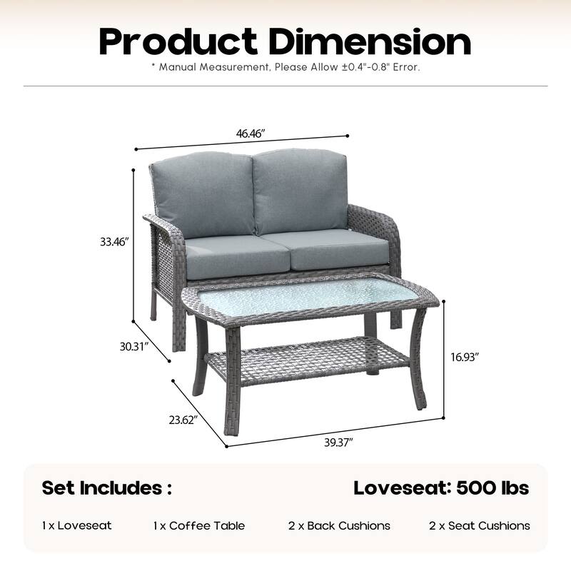 XIZZI 2-Piece Outdoor Wicker Loveseat with Coffee Table