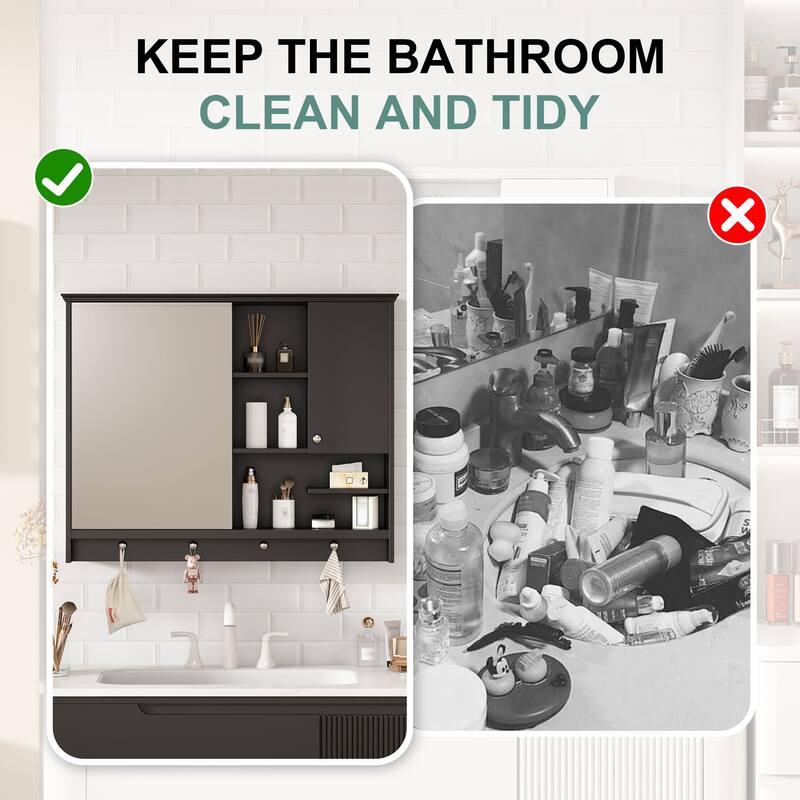 36 Inch Wall Mounted Medicine Cabinet, Bathroom Storage Cabinet with Mirror Door and Adjustabl Shelf