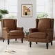 preview thumbnail 1 of 21, 2 Set Modern Vegan Leather Wing Back Armchair Brown