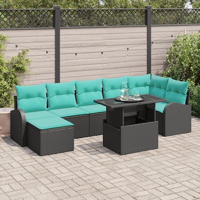 vidaXL 8 Piece Garden Sofa Set with Cushions Black Poly Rattan - 113.8×48.8×27.2