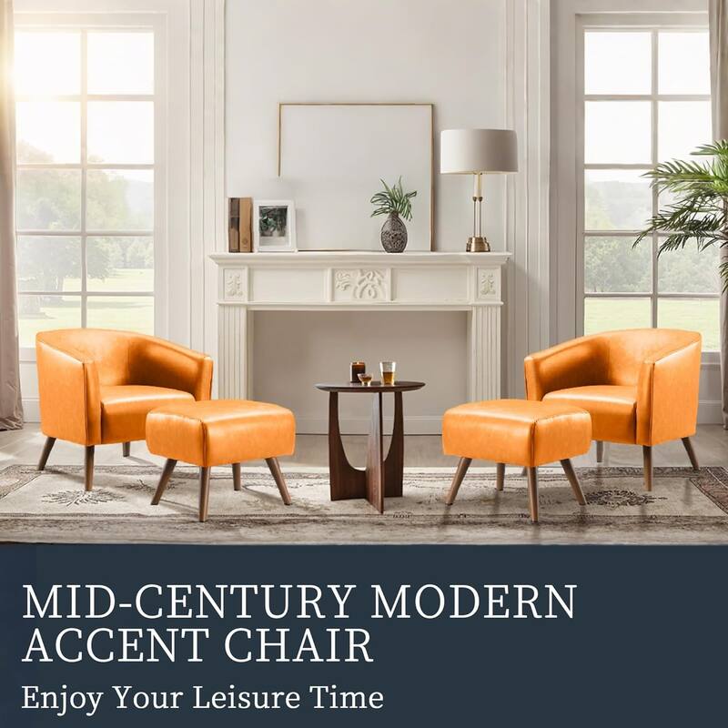 Accent Chair with Ottoman,Modern Barrel Chair and Footrest,Mid Century Living Room Chairs,Upholstered Armchair