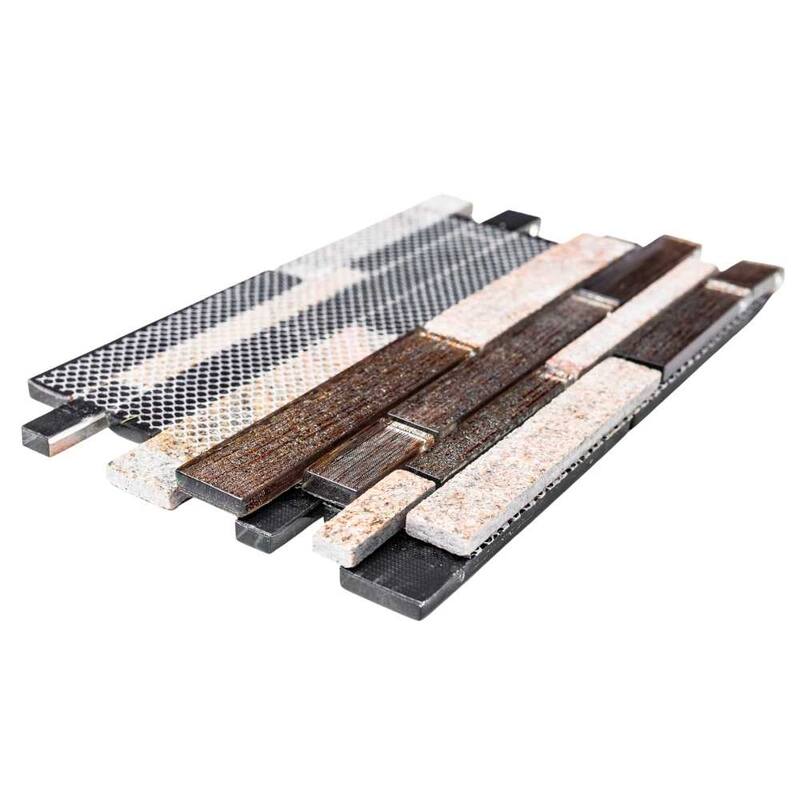 The Tile Life Cosmos Brick 1x3 Brown Metal Look Glass Mosaic Backsplash Wall Tile