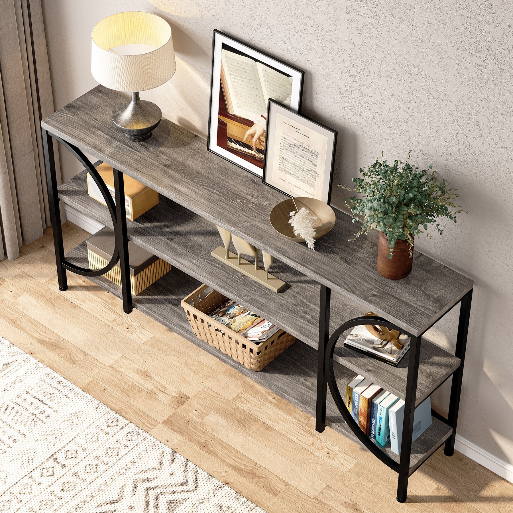 70.86 Inch Extra Long Sofa Table 3 Tier Narrow Console Table with