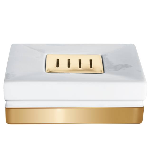 4-Piece Bathroom Accessories Set Spirella Roma White And Gold Stoneware