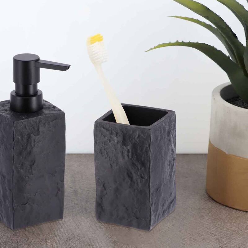 Collection Stone Effect Bath Accessory Set-4 pieces - Tumbler Only - Black