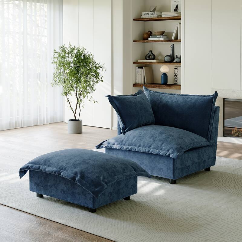 Casual 40"W Oversized Soft Comfy Cloud Chenille Chaise Lounge with Ottoman
