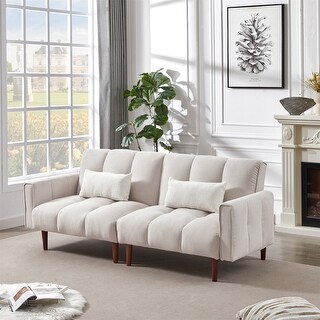 Modern Convertible Linen Upholstered Futon Sofa Bed with Wooden Legs ...