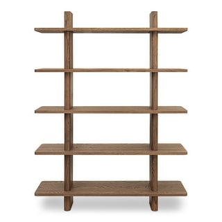NADAAL STUDIOS Thalor Bookshelf, Large Dark Oak with Bullnose Vertical Supports, Rounded Edges Metal Detail, Dark Brown