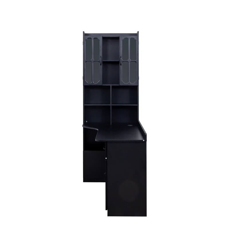Roomfitters L-Shaped Corner Computer Desk with Hutch, Drawers & Bookshelf, 2-in-1 Home Office Study Table