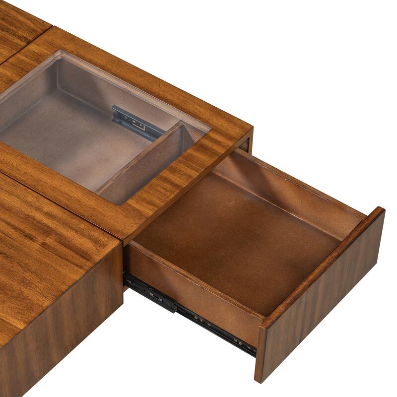 Mid Century Coffee Table with 3 Drawers, 33" Square Wooden Center Table Tea Table with Solid Wood Legs for Living Room