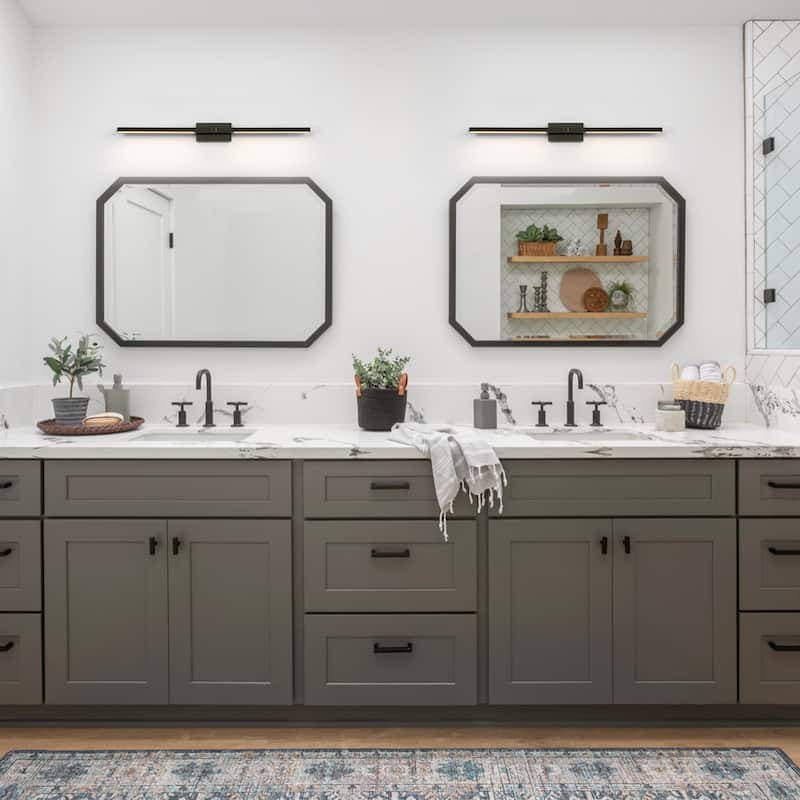 25" Modern Black/Gold LED Wall Sconce - 12W 3000K Warm Light, Linear Fixture for Bedroom & Hallway